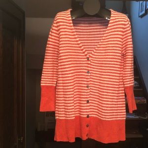 Pumpkin and white striped long cardigan